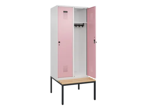 locker met bank,HxBxD 2120x800x815mm,2vak,vak B 400mm,draaigrendel