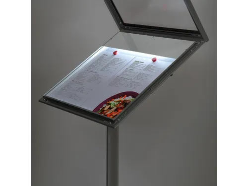Menustandaard Vergrendelbaar 2xA4 met logopaneel LED verlicht