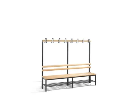 Omkleedbank L 2000mm Houten Zitlatten Enkel Haken Schoenenrek Ral 7021