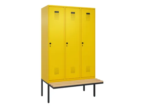 locker met bank,HxBxD 2120x1200x815mm,3vak,vak B 400mm,draaigrendel