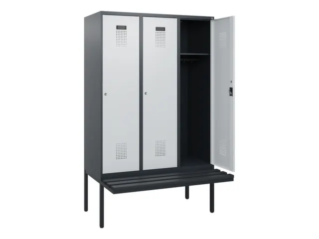locker met bank,HxBxD 1950x1200x815mm,3vak,vak B 400mm,cilinderslot