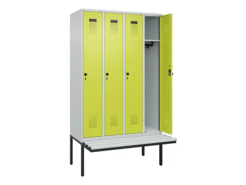 locker met bank,HxBxD 2120x1200x815mm,4vak,vak B 300mm,draaigrendel