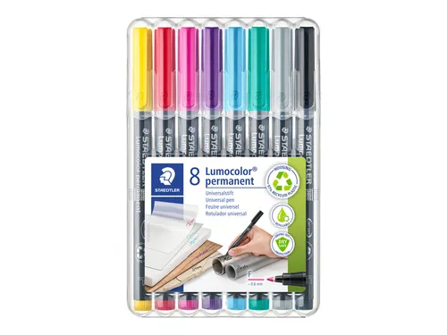 Viltstift Staedtler Lumocolor 318 permanent F 0.6mm set à 8 kleuren