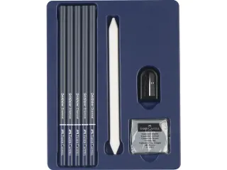 Houtskoolset Faber-Castell 8-delig: 5 houtskoolpotloden (extra super z - 4