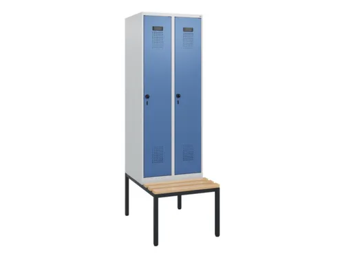 locker met bank,HxBxD 1950x600x815mm,2vak,vak B 300mm,draaigrendel