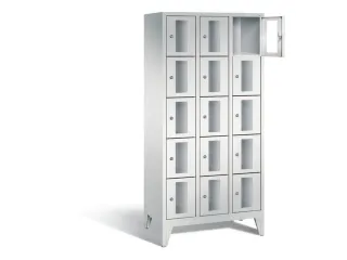 Lockerkast 1850x900x500mm 3x5 vakken Cilinderslot Poten, RAL7035 - 1