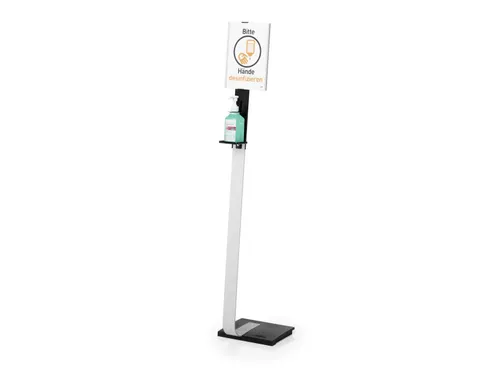 Handgeldispenser vloerstandaard met infobord Zilver