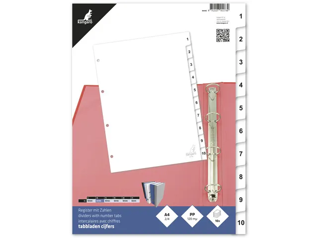Tabblad Kangaro A4 Pp 120mµ Wit 4-gaats 1-10
