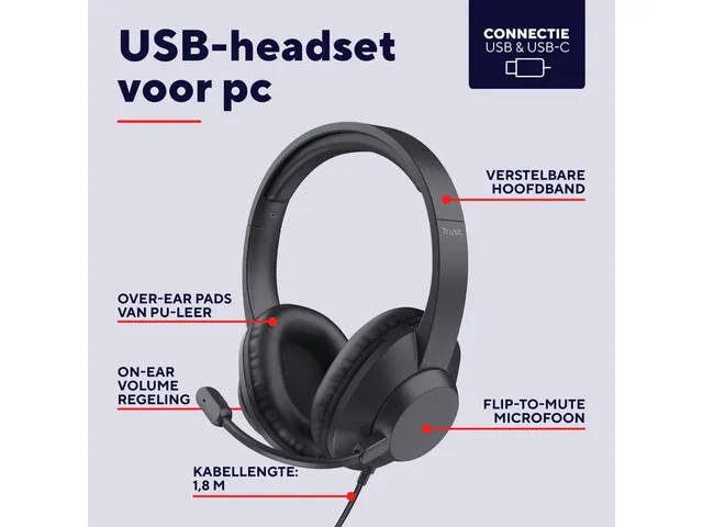 Trust Ayda Max USB-headset bedraad Hoofdtelefoon Zwart