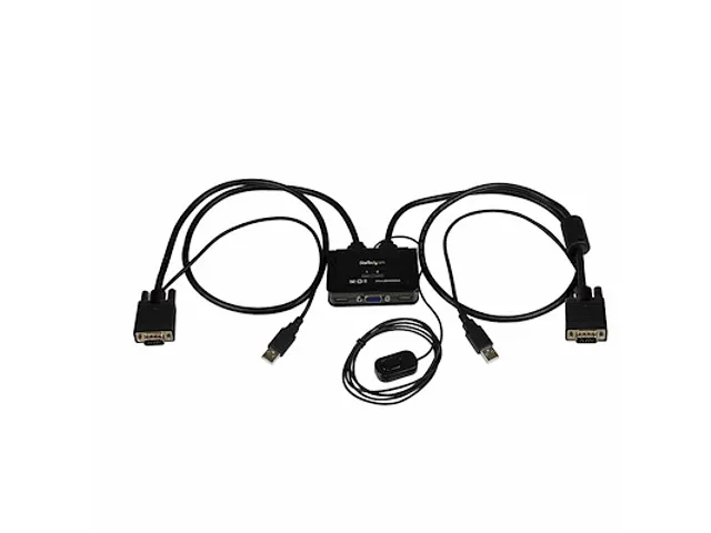 2-poorts USB VGA-kabel KVM-switch - met USB-voeding en afstandsbedieni