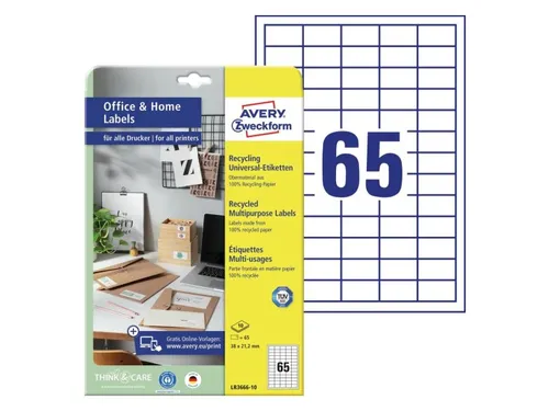 Etiket Avery Zweckform LR3666-10 38x21.2mm recycled wit 650 stuks