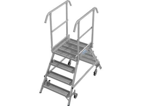 bordestrap,verrijdbaar,bordes H 1m,2x4treden m. R13-laag,aluminium