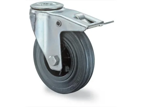 zwenkwiel m. rem,draagverm. 50kg,massief rubber-banden,ØxB 80x25mm