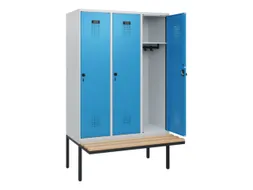 locker met bank,HxBxD 1950x1200x815mm,3vak,vak B 400mm,draaigrendel