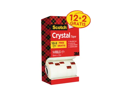 Plakband Scotch Crystal 600 19mmx33m transparant 12+2 gratis
