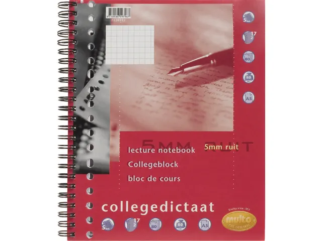 Collegeblok Multo A5 ruit 5x5mm 17-gaats 160 pagina's 80gr wit