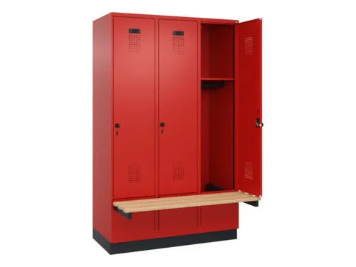 locker met bank,HxBxD 1950x1200x815mm,3vak,vak B 400mm,draaigrendel