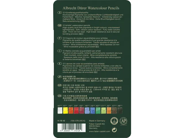 Faber Castell Albrecht Dürer Aquarelkleurpotloden Metalen Etui A 12 S