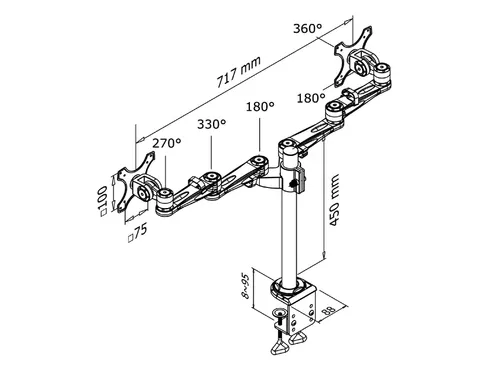 Monitorarm FPMA-D935D 2 Schermen tot 27 inch met Klem Zilver