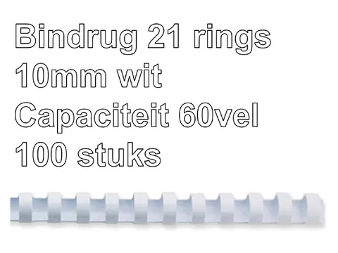 Bindrug Fellowes 10mm 21-rings A4 wit 100stuks
