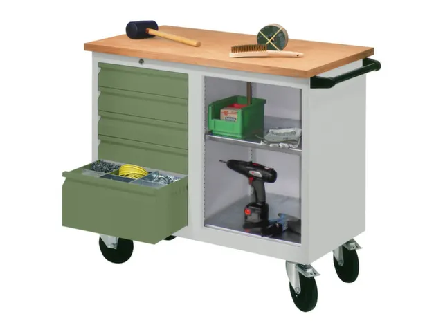 Établi Mobile Charge Maxi. 400Kg Tôle D'acier Ral7035 Façade Ral601