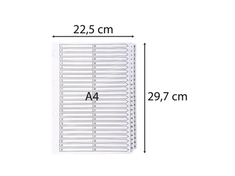 Tabbladen karton 160g A4 1-50 wit