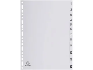 tabbladen numeriek voor A4 uit PP grijs 12 tabs - 1