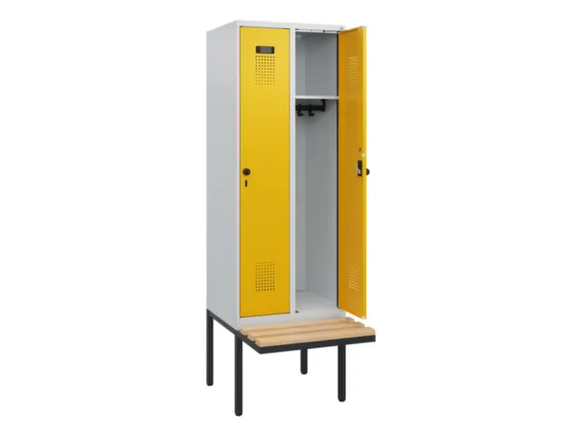 locker met bank,HxBxD 1950x600x815mm,2vak,vak B 300mm,draaigrendel