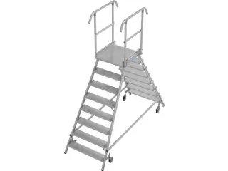 bordestrap,verrijdbaar,bordes H 1,95m,2x8treden,aluminium,4zwenkwielen - 2