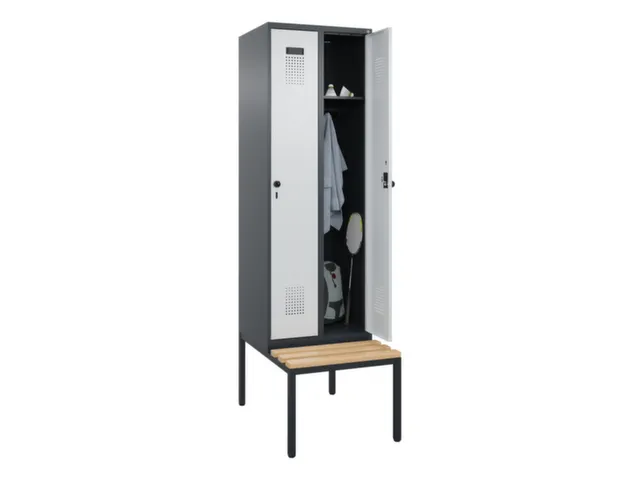 locker met bank,HxBxD 2120x600x815mm,2vak,vak B 300mm,draaigrendel