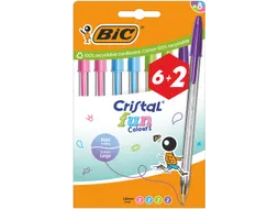 Balpen Bic Cristal Fun large assorti etui 6+2 gratis