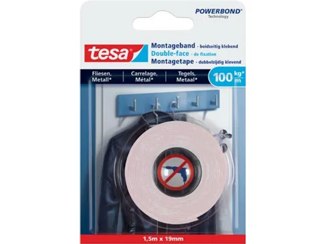 Powerbond double face de montage Carrelage et Métal, 19 mm x 1,5 m