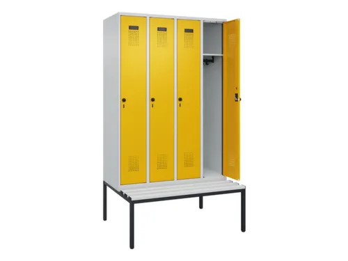 locker met bank,HxBxD 2120x1200x815mm,4vak,vak B 300mm,draaigrendel