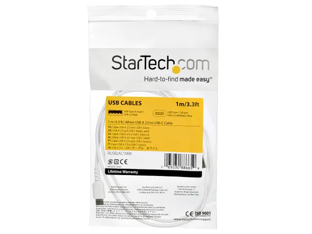 USB 2.0 naar USB-C kabel 1 Meter Wit