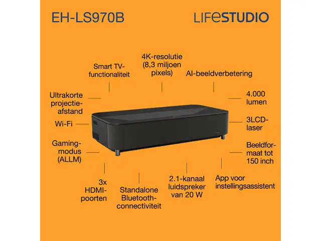 Vidéoprojecteur laser 4K Epson Lifestudio Grand Plus EH-LS970B
