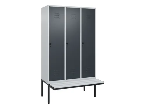 locker met bank,HxBxD 2120x1200x815mm,3vak,vak B 400mm,draaigrendel