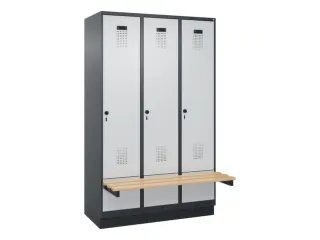 locker met bank,HxBxD 1950x1200x815mm,3vak,vak B 400mm,draaigrendel - 2