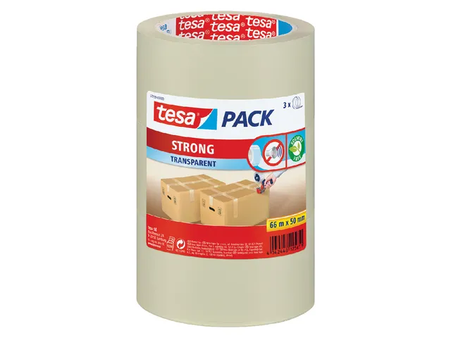 Verpakkingstape Tesapack Pp Strong 50mmx66m Transparant 3 stuks