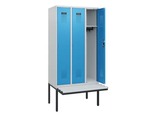 locker met bank,HxBxD 1950x900x815mm,3vak,vak B 300mm,cilinderslot