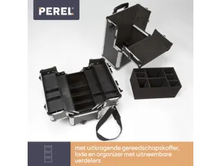 Gereedschapskoffer Aluminium Trolley 370x270x670mm Zwart - 7