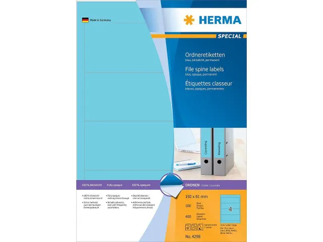 Herma 4298 Rugetiket 192x61mm Blauw permanent klevend 400 stuks