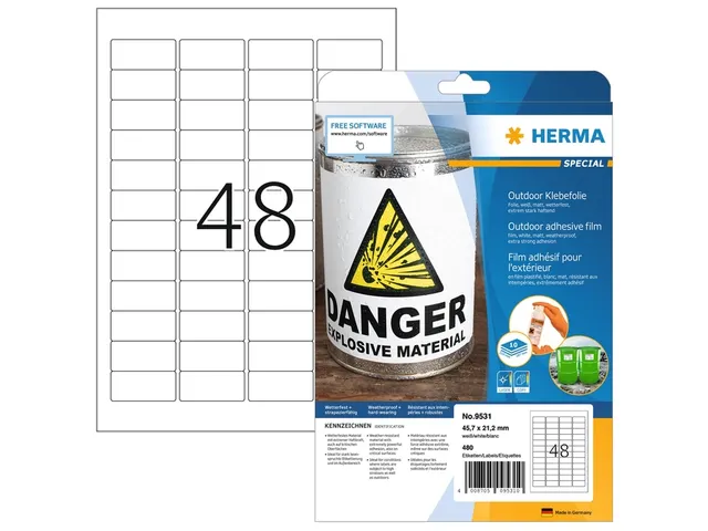 Etiket HERMA 9531 45.7x21.2mm weerbestendig 480 stuks