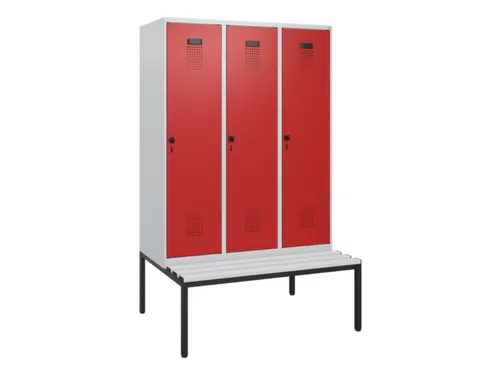 locker met bank,HxBxD 1950x1200x815mm,3vak,vak B 400mm,draaigrendel