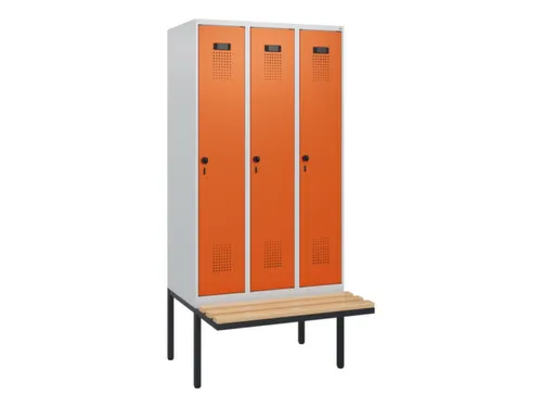 locker met bank,HxBxD 1950x900x815mm,3vak,vak B 300mm,draaigrendel