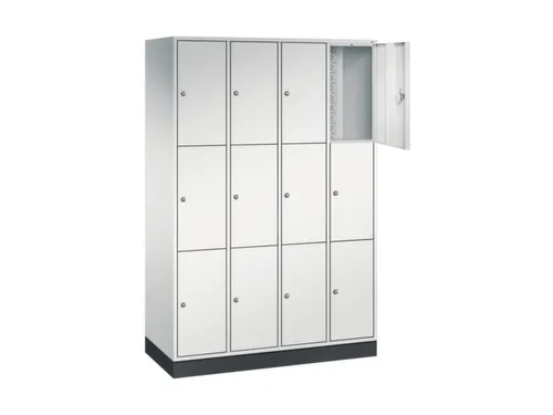 lockerkast,RAL 7035,HxBxD 1950x1220x500mm,4x3vakken,cil.-slot,sokkel