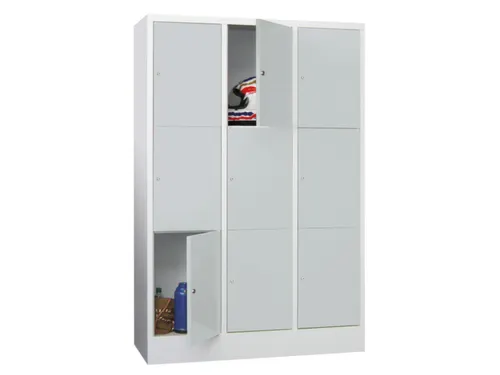 lockerkast,HxBxD 1850x1200x500mm,3x3vakken,RAL7035,front RAL5012