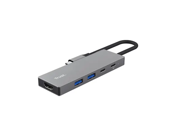 Adapter Trust Dalyx 5-in-1 USB-C-adapter met meerdere poorten grijs