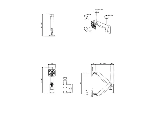 Bras support 1 écran Viewprime plus fixation murale noir