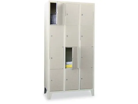 lockerkast,HxBxD 1850x900x500mm,3x4vakken,RAL7035,front RAL7016