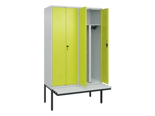 PBM-locker met bank,HxBxD 2120x1200x815mm,4vak,vak B 300mm,cil.-slot
